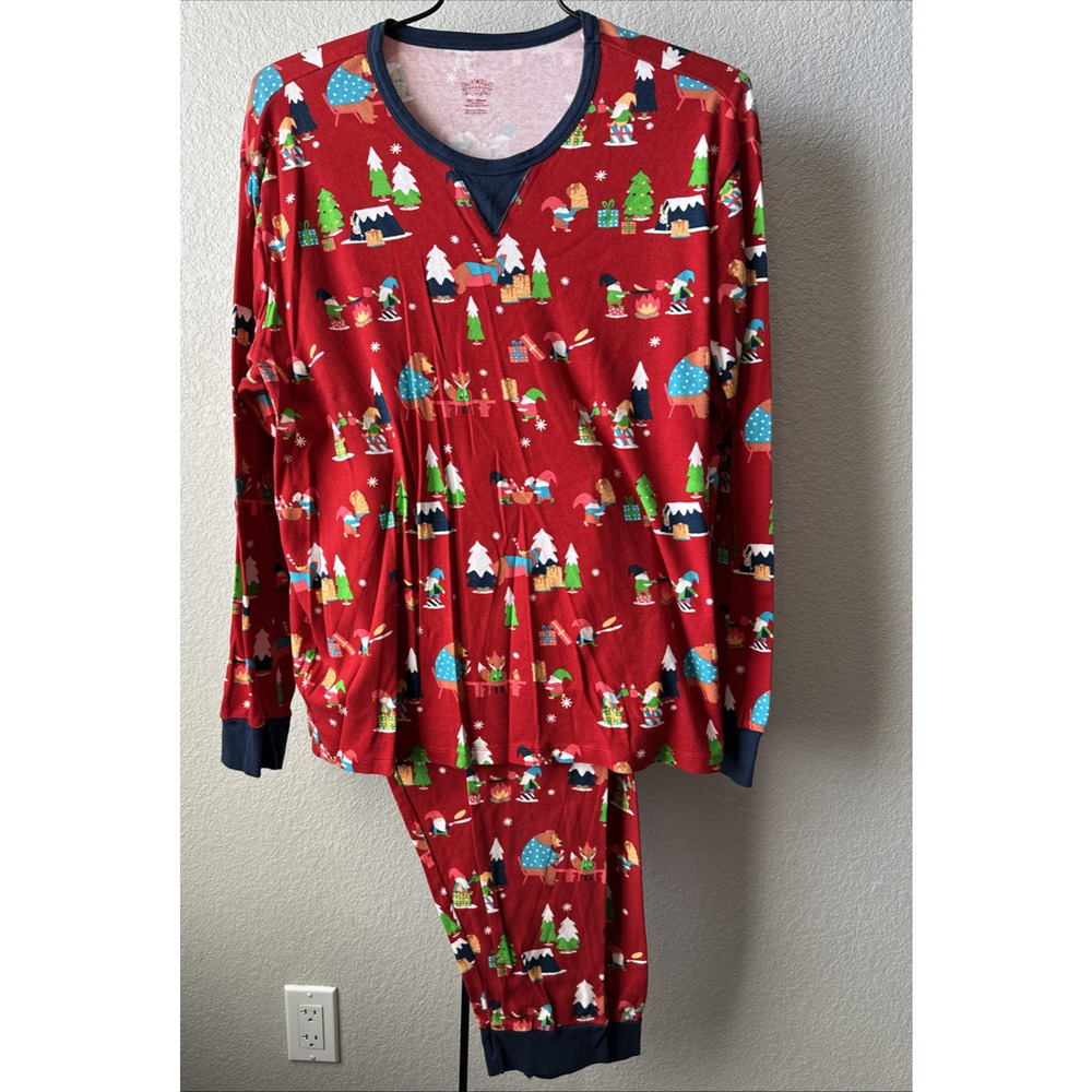 Mens Christmas Gnomes, Bears, Foxes, 2 Piece Top & Pants Pajamas Size 2X EUC